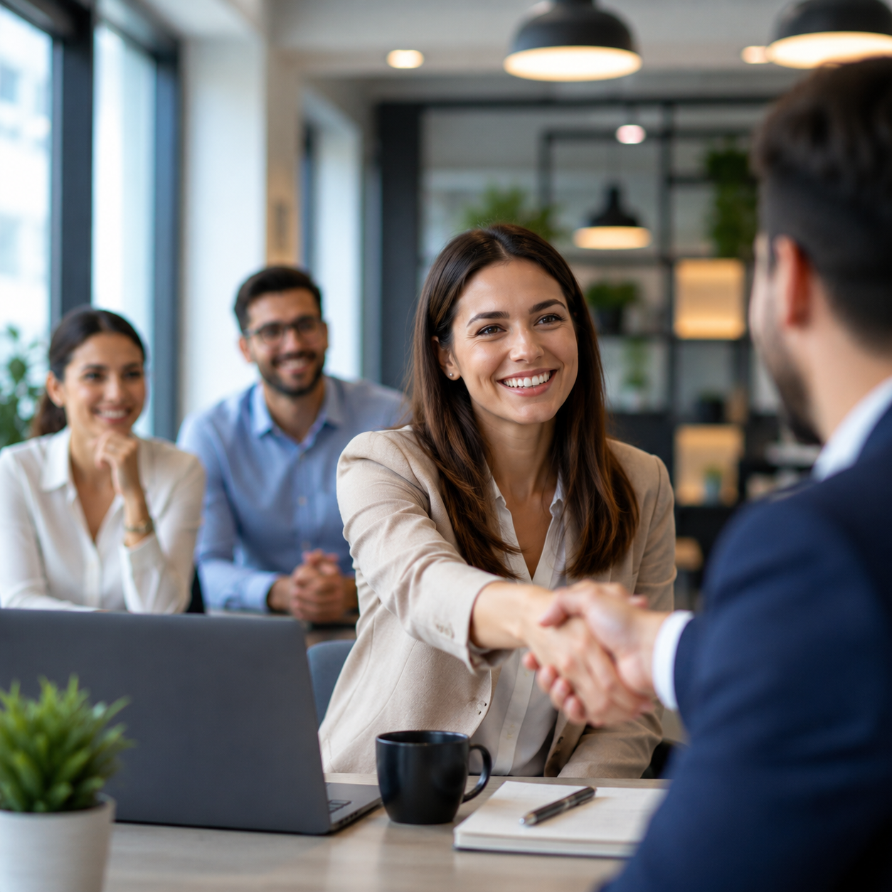 A Right Here Recruitment consultant helping a candidate during a friendly meeting